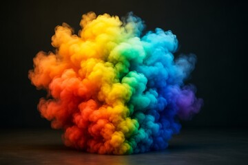Wall Mural - Vivid multicolored smoke explosion forming abstract cloud of color on dark background, symbolizing creative mind and imagination burst. Ai generative