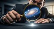 © Suwantono - Looking at the Galaxy Business Professional Inspecting the Cosmos with a Magnifying Glass