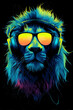 © Noufaldi - Colorful lion wearing headphones and sunglasses, set against a vibrant black background