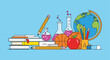 © ChantalChmielewska - A vibrant illustration of educational supplies and learning tools arranged artfully.