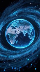 Wall Mural - Blue Planet Earth in a Dynamic Cosmic Spiral of Stardust and Energy, Space Background.