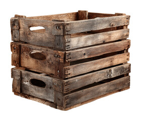 Rustic wooden crates stacked in product isolated on transparent background