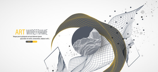 Wall Mural - The abstract wave is made in a frame style. Template for science and technology presentation. Vector art.