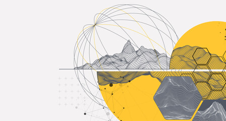 Wall Mural - Abstract wireframe background. Modern science or technology art elements. Surface illustration inside circles