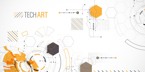 Wall Mural - Abstract background. Scientific and technological concept with the use of technical elements formed in the shape of a circle. Vector