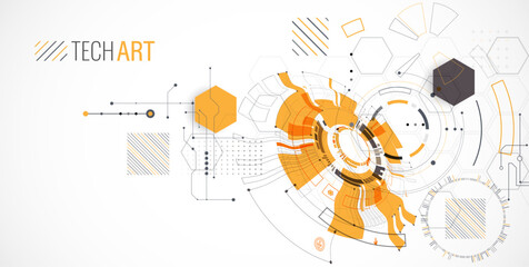 Wall Mural - Abstract background. Scientific and technological concept with the use of technical elements formed in the shape of a circle. Vector