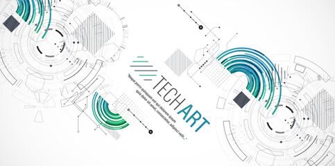 Wall Mural - Abstract background. Scientific and technological concept with the use of technical elements formed in the shape of a circle. Vector
