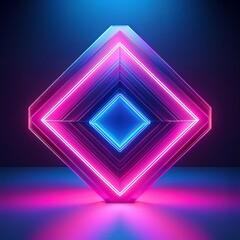 Wall Mural - A vibrant, symmetrical geometric shape glows with neon colors, primarily pink and blue. The object has a layered, depth with reflections, creating an eye-catching visual effect against a dark backgrou