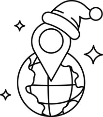 Canvas Print - A black and white drawing of a globe with a Santa hat on top of it