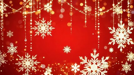 Wall Mural - Festive red background with sparkling snowflakes and bokeh lights