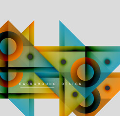 Wall Mural - Abstract geometric composition. Overlapping shapes, vibrant colors, modern design elements create dynamic visual texture.