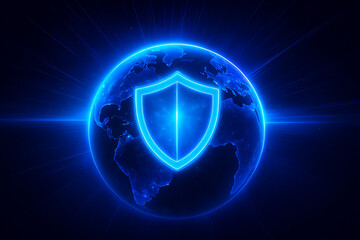 Wall Mural - global connection world security abstract blue background with circles
