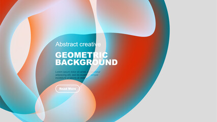 Wall Mural - Abstract fluid shapes overlap, creating vibrant geometric background. Text block present with call to action button.