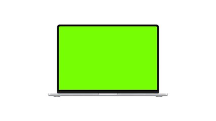 Wall Mural - animated laptop with green screen mockup smoothly zooming on white background. ideal for app demos, 