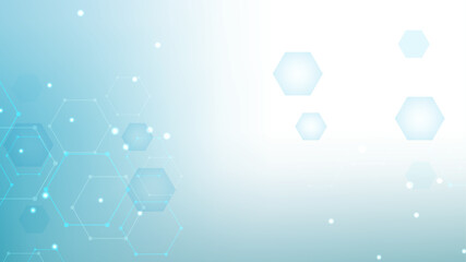 Wall Mural - Health care or medical abstract background with hexagons, lines and dots. Scientific innovation banner template concept. Biology and pharmaceutical technology background. Vector illustration.