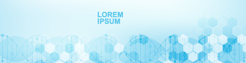 Wall Mural - Molecular structure and genetic engineering, atom, neural network, neurons, DNA molecule. Scientific research concept for healthcare, medical, technology, chemistry, science template presentation