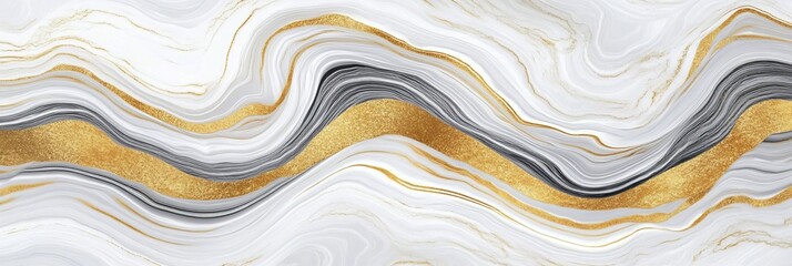 Canvas Print - Elegant Abstract Art with Gold Accents and Flowing White Colors on a Luxurious Marbled Background