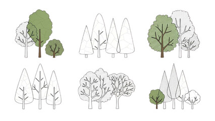 Wall Mural - Top View Green Trees Vector Set – Botanical Elements for Outdoor Plan, Map, and Architecture Drawing