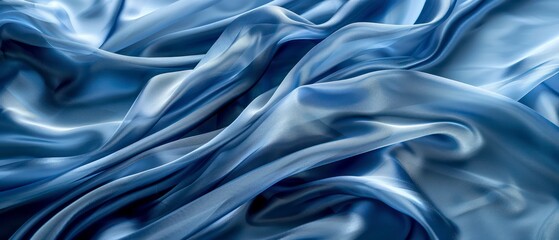 Wall Mural - Blue silk waves fabric cloth wave flow glossy texture.