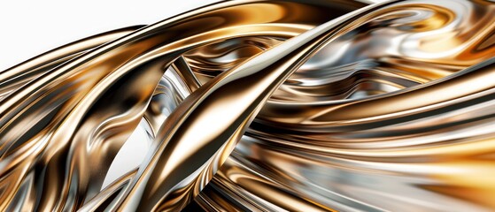 Wall Mural - Abstract gold flow metallic gloss texture curve wave light on white background luxurious.