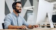 © Khan seller - Cheerful customer service agent providing excellent support with headset in modern office setting, radiating professionalism and helpfulness online