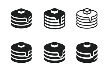 Wall Mural - Pancake Logo Variations. Making pancakes on a cold morning. Set Logo of Food: pancake stack silhouette icon. harmonious logo variations of the same emblematic