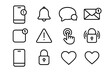 © Svitlana - Digital Alert Icons. Digital alerts. Line icon set of Digital alerts: smartphone, notification bell, chat bubble, message icon, email, app icon, badge, alert