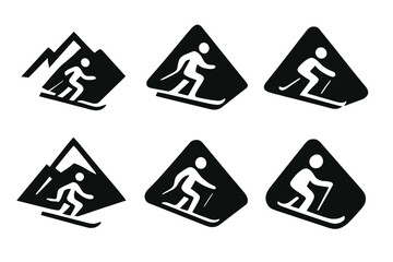 Wall Mural - Ski Emblem Variations. Skiing. Set Logo of Skiing: mountain peak. harmonious logo variations of the same emblematic concept, each with different artistic