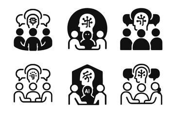 Wall Mural - Ethical AI Logos. Ethical AI coder collectives. Set Logo of AI ethics: group discussion with AI icons. harmonious logo variations of the same emblematic