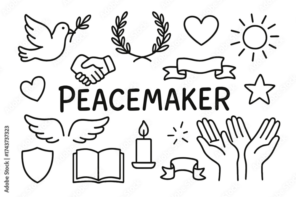 Peacemaker Symbols Illustration. Peacemaker. Hand-drawn doodle ...