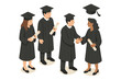© LOBSTER LARRY - Isometric graduation ceremony with diverse graduates in caps and gowns