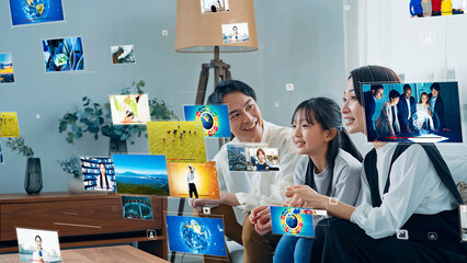 Wall Mural - A family watching 3D content in the living room