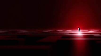 Wall Mural - A striking digital artwork featuring a solitary figure in a vast red landscape. The scene evokes feelings of isolation and wonder. Perfect for abstract and conceptual themes. AI