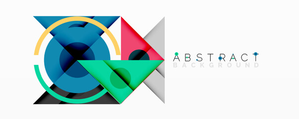 Wall Mural - Colorful geometric shapes overlap creating modern design. Gradient fills add depth, visual interest. Clean aesthetic.