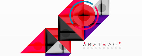 Poster - Geometric shapes overlap, creating vibrant abstract composition. Red, black, cyan dominate design. Modern aesthetic.