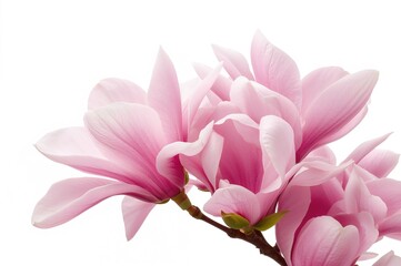 Wall Mural - Isolated pink magnolia blossoms on a white backdrop