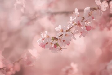 Wall Mural - Abstract blurred backdrop featuring cherry blossoms