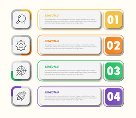 Wall Mural - Strategy infographic template 4 steps 3d for sale strategy, start up project, business strategy, presentation, theory basic operation, logic analysis vector 10 eps