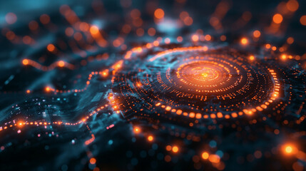 Wall Mural - Abstract red background with glowing fractal circles and a bright star pattern explosion