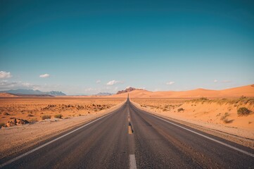 Wall Mural - Empty asphalt road stretching through a scenic landscape