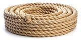 Coiled jute rope with ends and bight locked in a secure tuck under position, showcasing the sturdy texture and woven structure of the natural fiber material , secured, textile