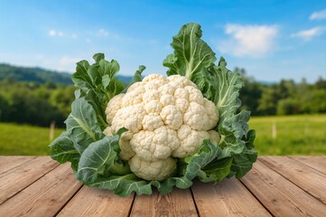Wall Mural - Extremely remarkable cauliflower plant thriving with an abundant harvest of curds