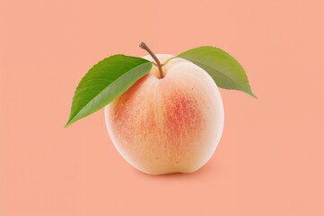 Wall Mural - Light-colored peach with foliage on a pastel backdrop, isolated via clipping path