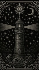 Canvas Print - Lighthouse under starry sky mobile wallpaper