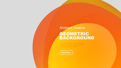 Wall Mural - Abstract orange geometric background. Text reads Geometric Background with sample text, plus button. Simple design, modern aesthetic.
