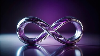 Wall Mural - Geometric infinity glass sculpture on dark purple background, minimalist, modern,  minimalist, modern, futuristic, art