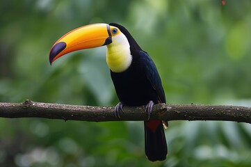 Exploring wildlife in tropical forests: Keel-billed Toucan perched on a branch
