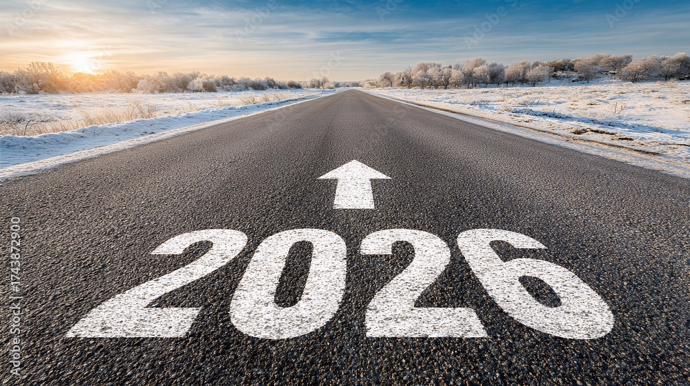 road with 2026 text and arrow painted on surface Stock Photo | Adobe Stock