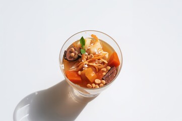 Wall Mural - Appetizer of vegetable stew featuring squid, peppers, onions, carrots, diced beef, and eggplant.