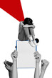 © deagreez - Vertical photo collage of sad girl cry hug knee strike aggression fig fist rude gesture demonstration isolated on painted background